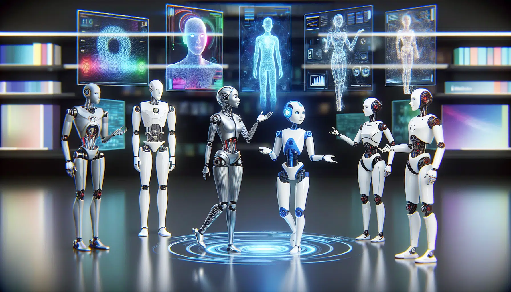 Illustration of diverse AI characters engaging in conversation