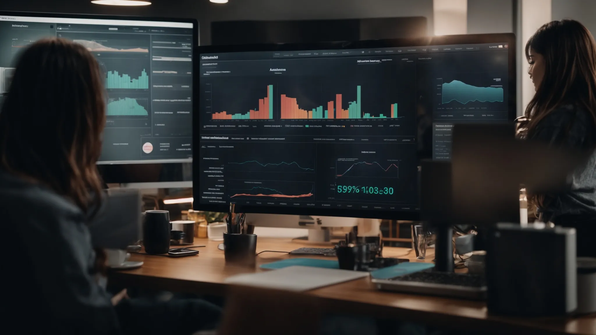 a digital marketing team observes a live analytics dashboard reflecting customer interactions and preferences, adjusting campaign strategies in real-time.