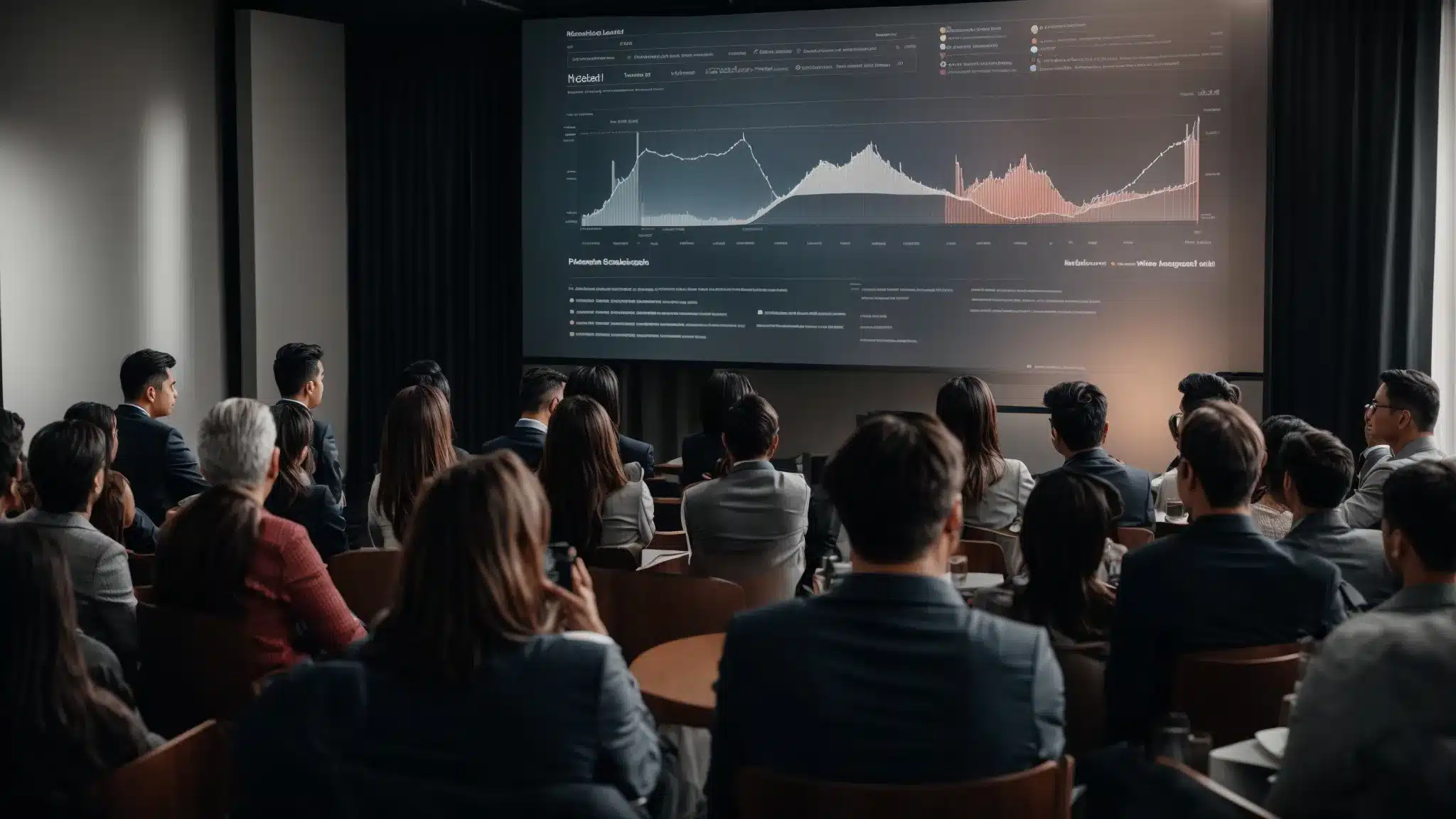 a speaker presents to a group of marketers with a slide showing a graph of consumer behavior and ai algorithms.
