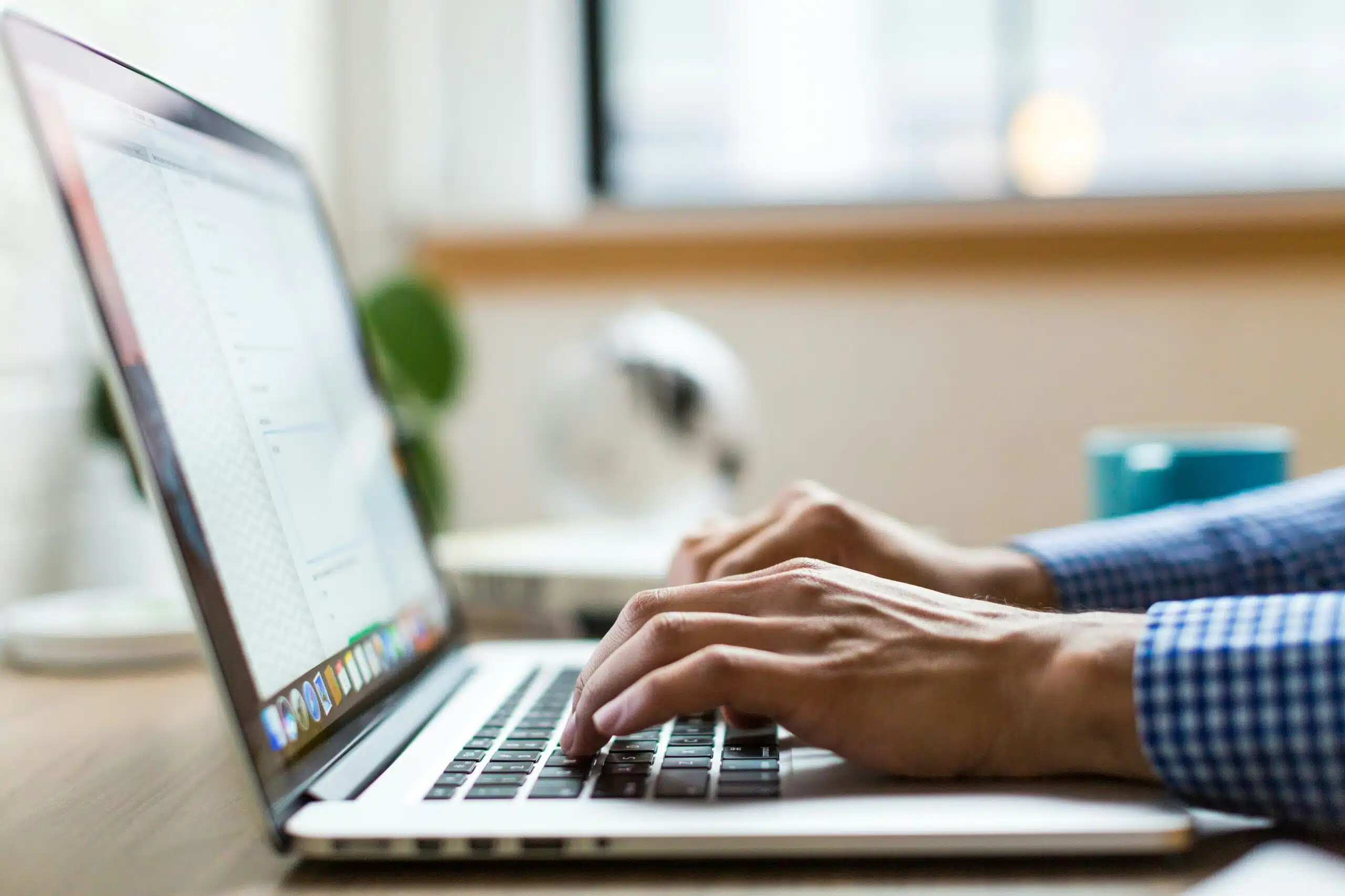 Hands typing on a laptop with an SEO tool open