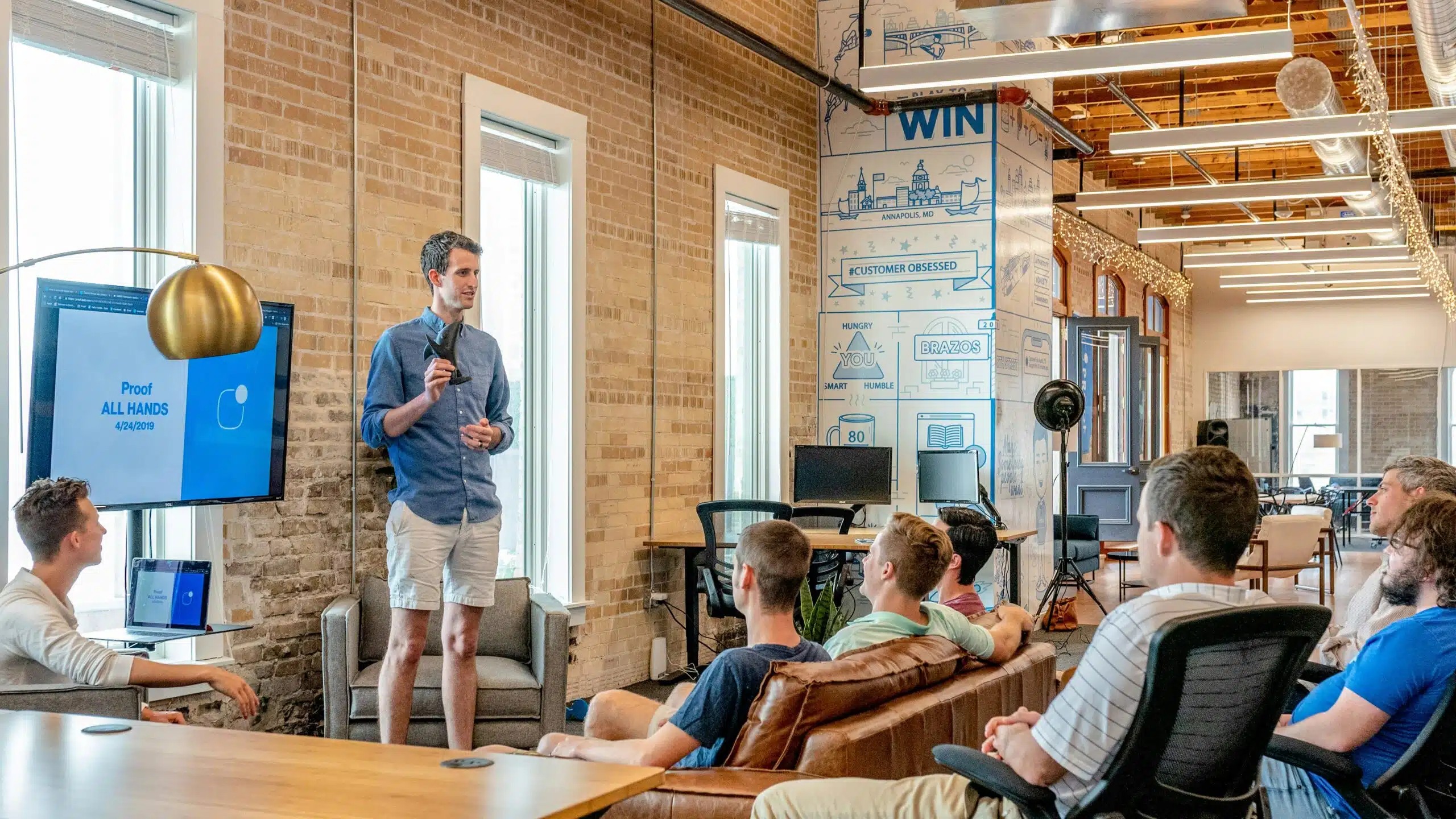 Business presentation on AI-driven competitive insights in a modern office
