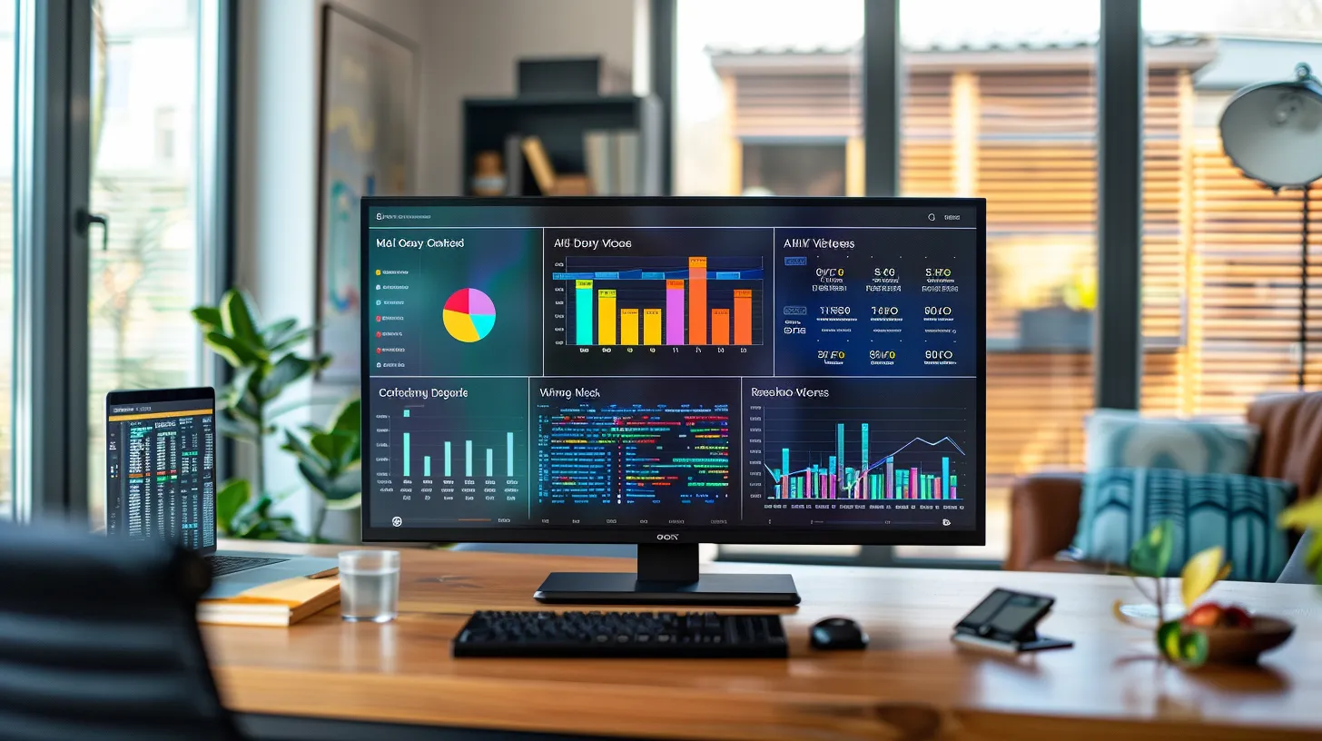 a vibrant, modern marketing dashboard displays colorful data visualizations and dynamic charts, highlighting critical customer journey insights against a sleek, contemporary workspace backdrop.