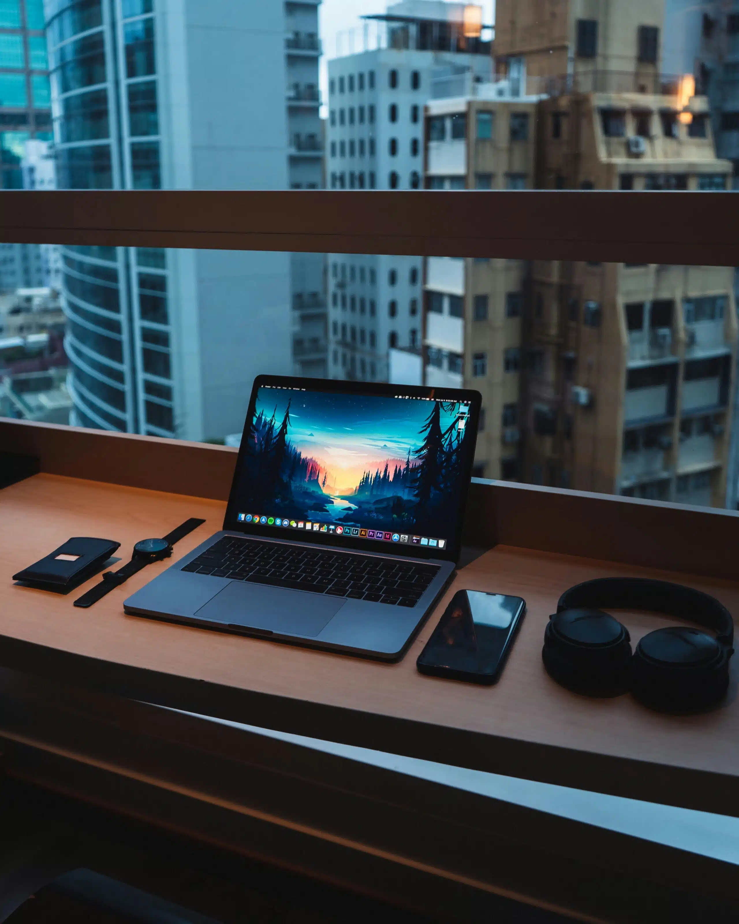 A workspace overlooking the buildings