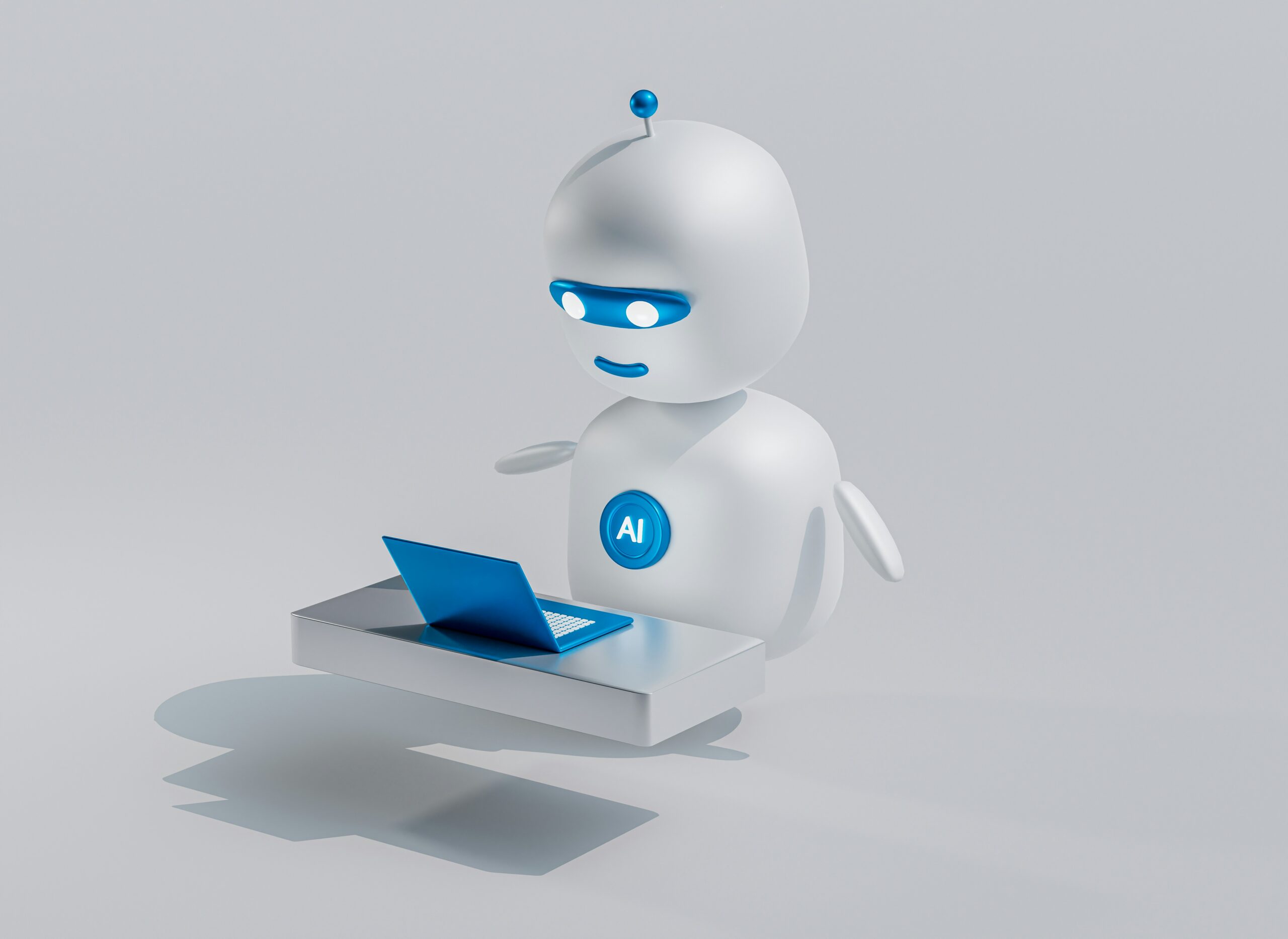 An illustration of an AI bot using a laptop