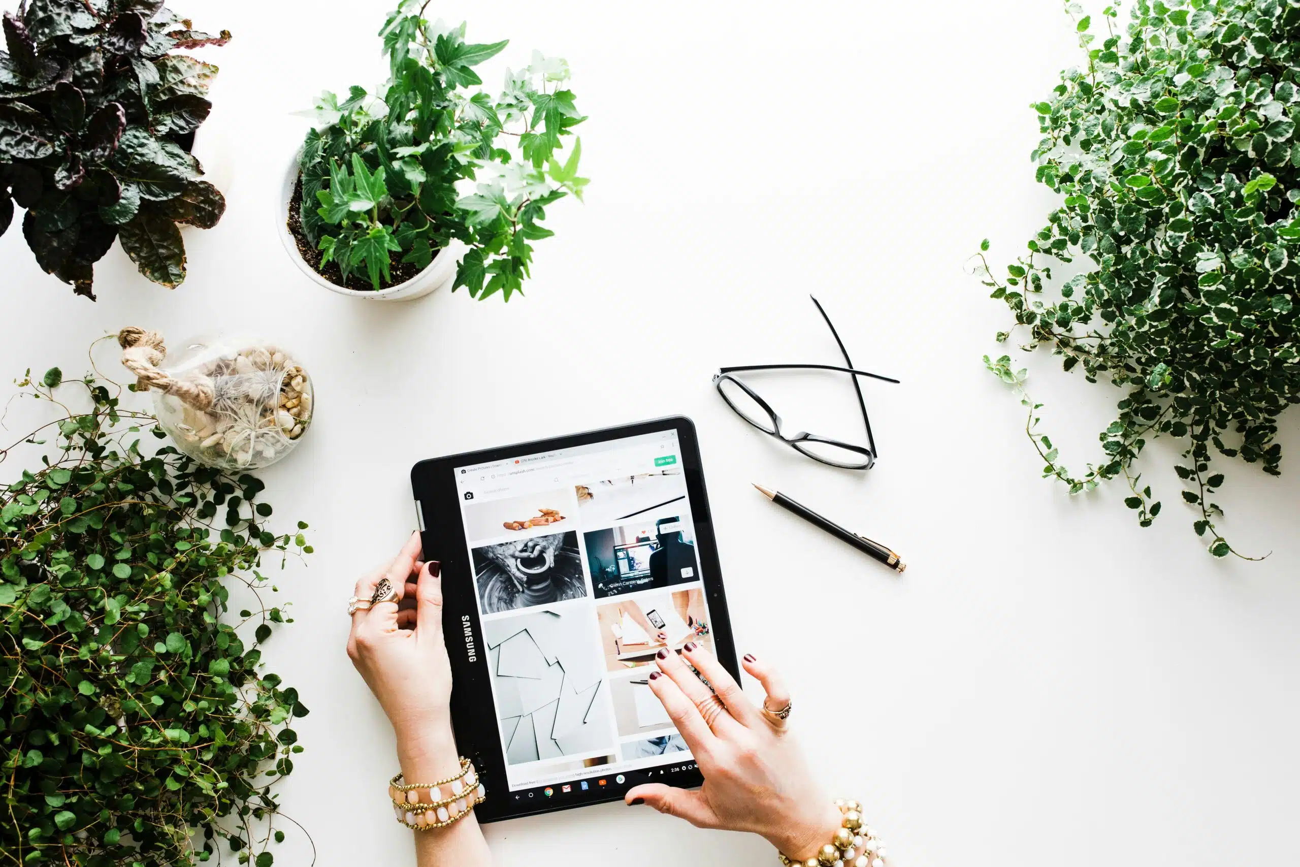 A user navigating an online store on a tablet