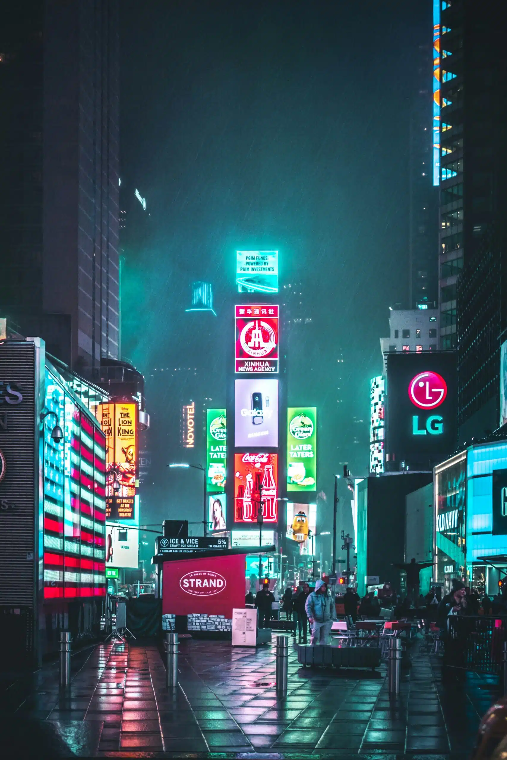a photograph of billboard ads on time square NY