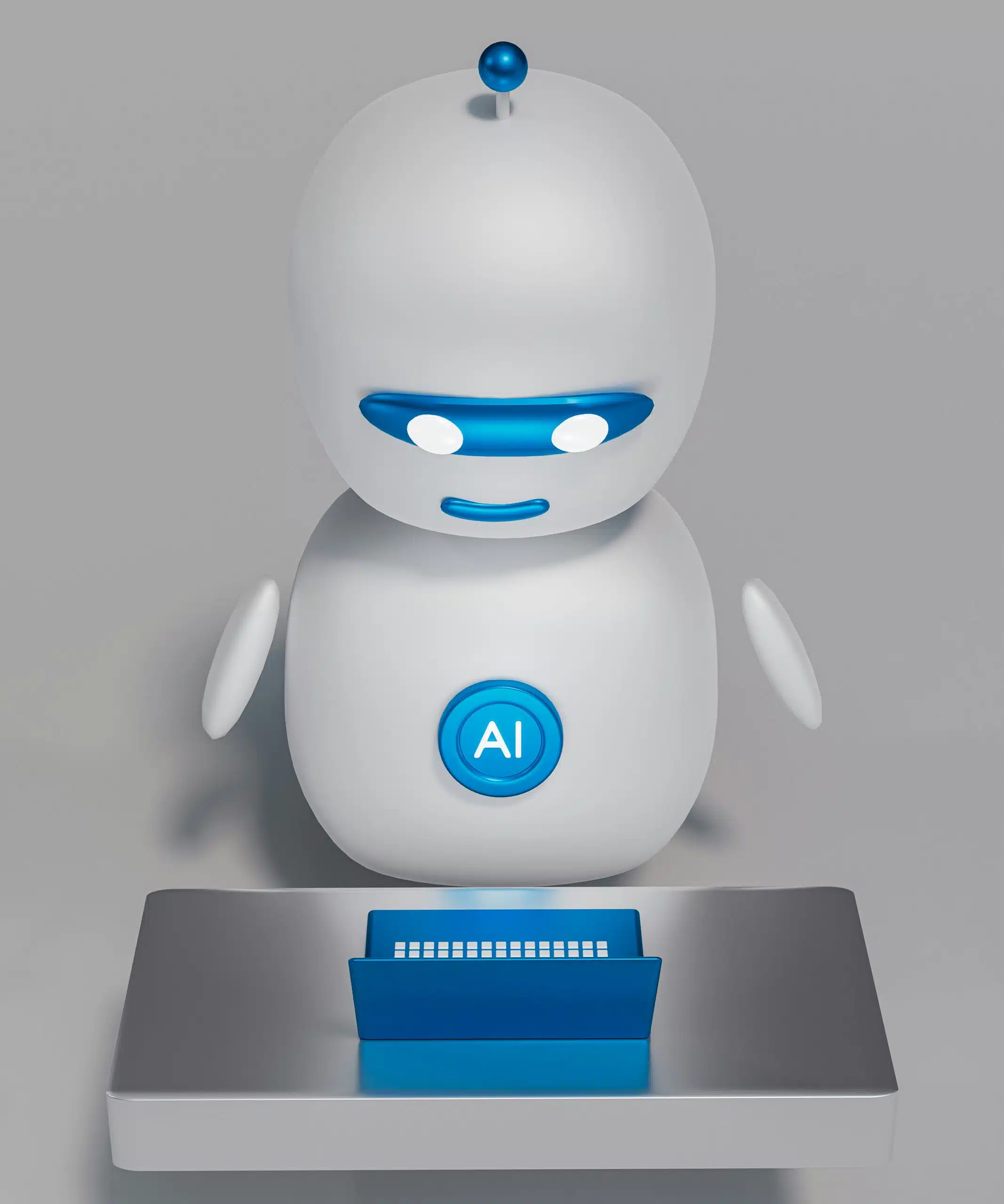 an AI bot with a little laptop
