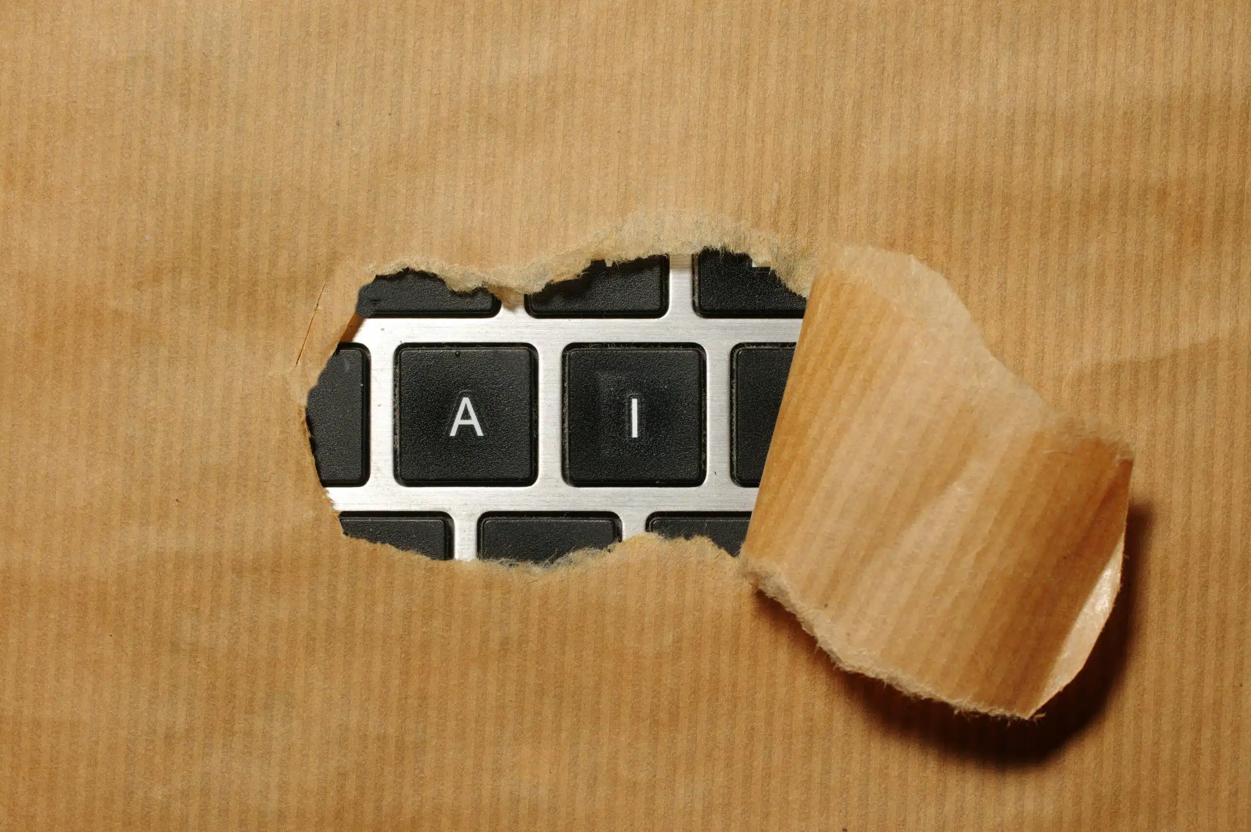 the letters A and I on ta keyboard covered with brown paper
