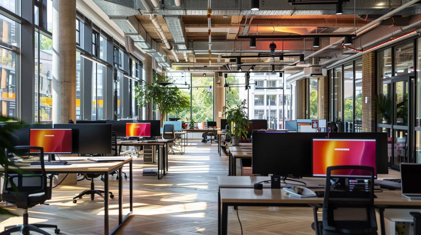 a modern office space filled with sleek laptops and digital tools, showcasing a vibrant screen displaying budget-friendly ai content creation software in action, bathed in bright, professional lighting. - AI Marketing Tools a modern office space filled with sleek laptops and digital tools, showcasing a vibrant screen displaying budget-friendly ai content creation software in action, bathed in bright, professional lighting.