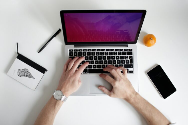 overhead view of a laptop