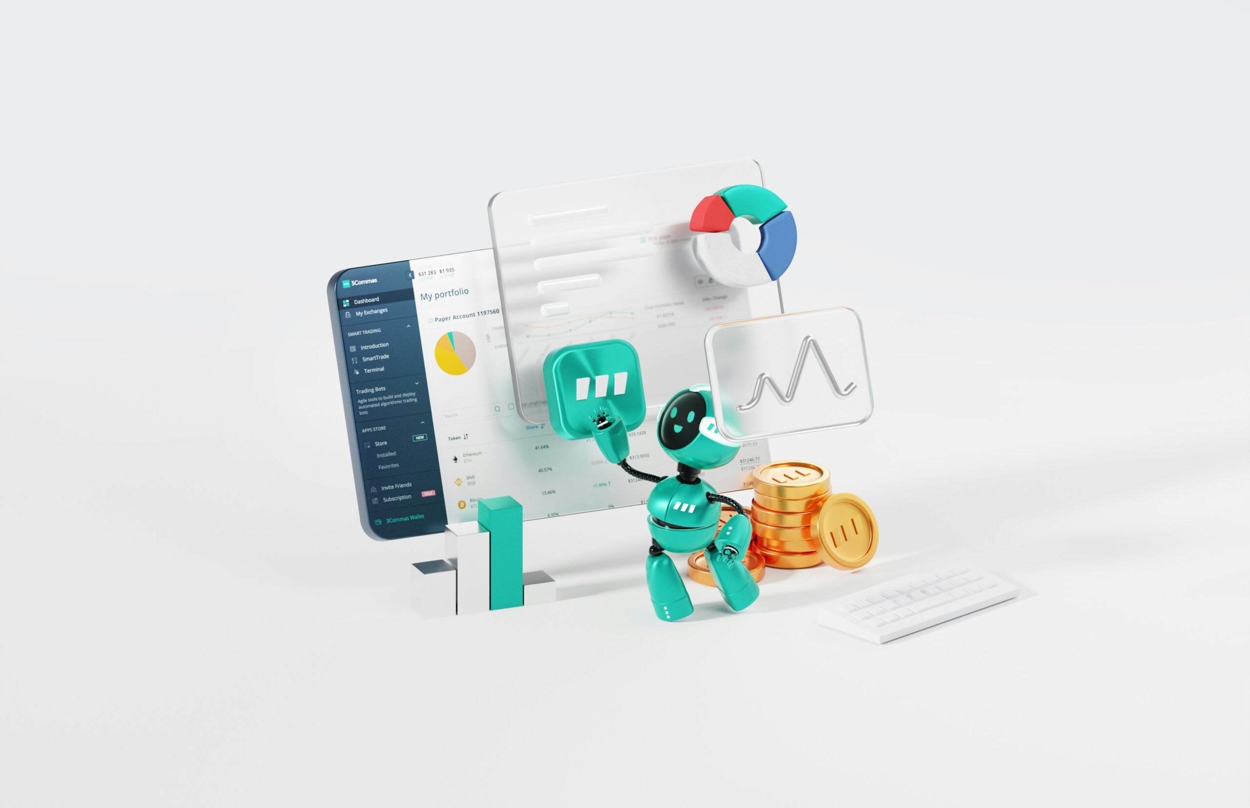 an illustration of a bot reading markets stats - AI Marketing Tools an illustration of a bot reading markets stats